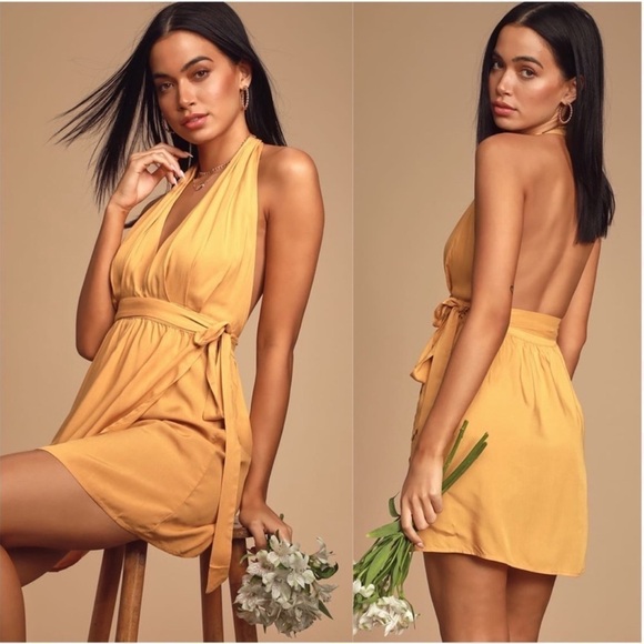 LULUS Positively Perfect Mustard Yellow Wrap Dress - Picture 1 of 14